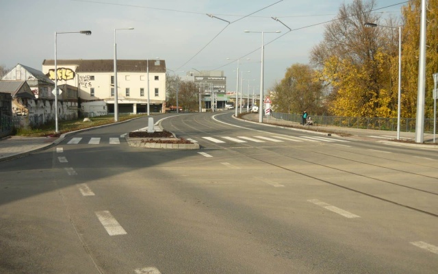 Strmý svah na nové tramvajové trati v Olomouci