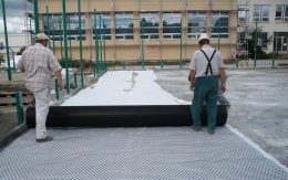 Stabilizace zemní pláně volejbalového hřiště v Kyjově